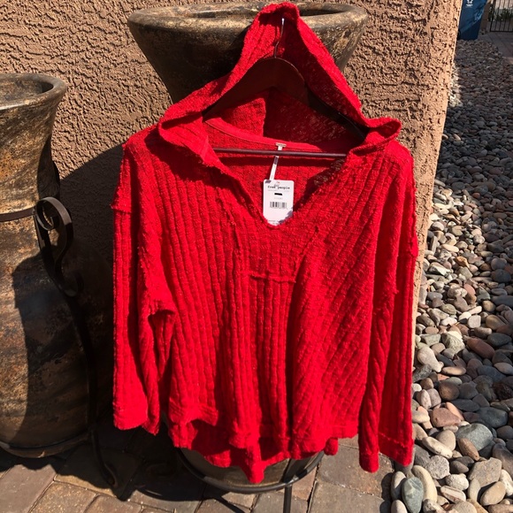 Free People Sweaters - Free People Red Hooded Knit Sweater